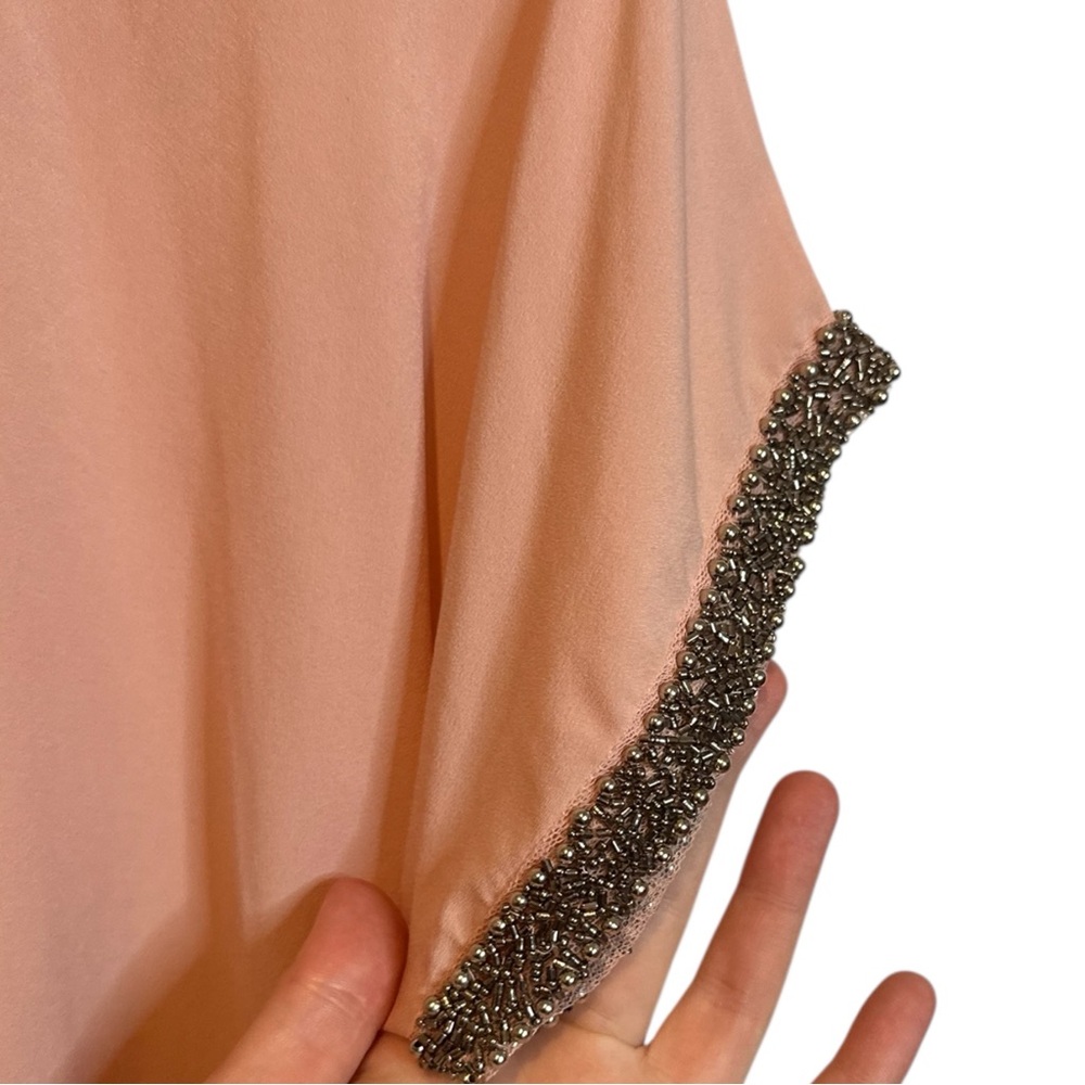 Papaya Blush Pink Peach Blouse Women’s 14 Short Sleeve Bead Trim Blouse Top - Picture 4 of 4